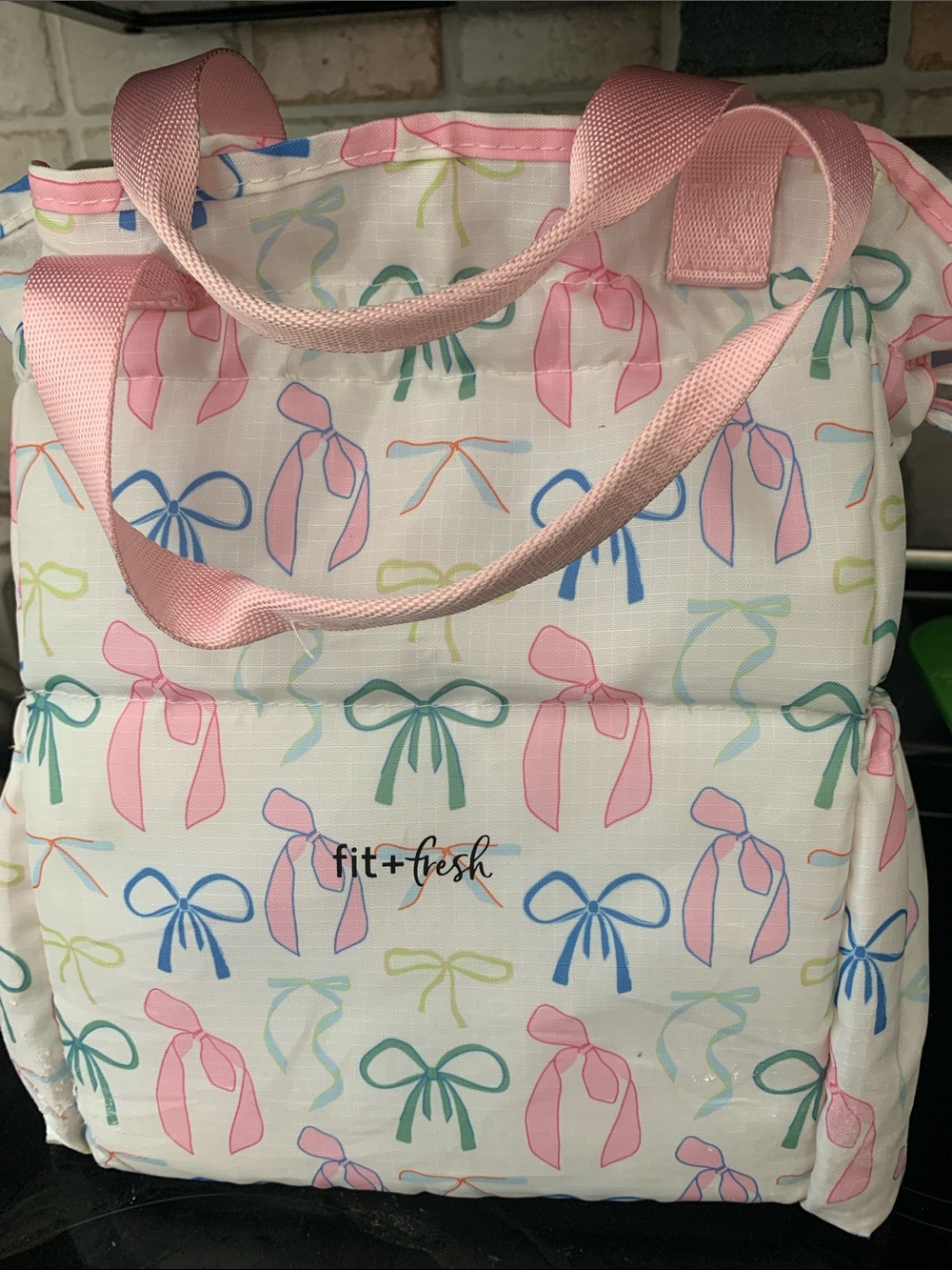 Pink Bow Print Tote lunch Bag